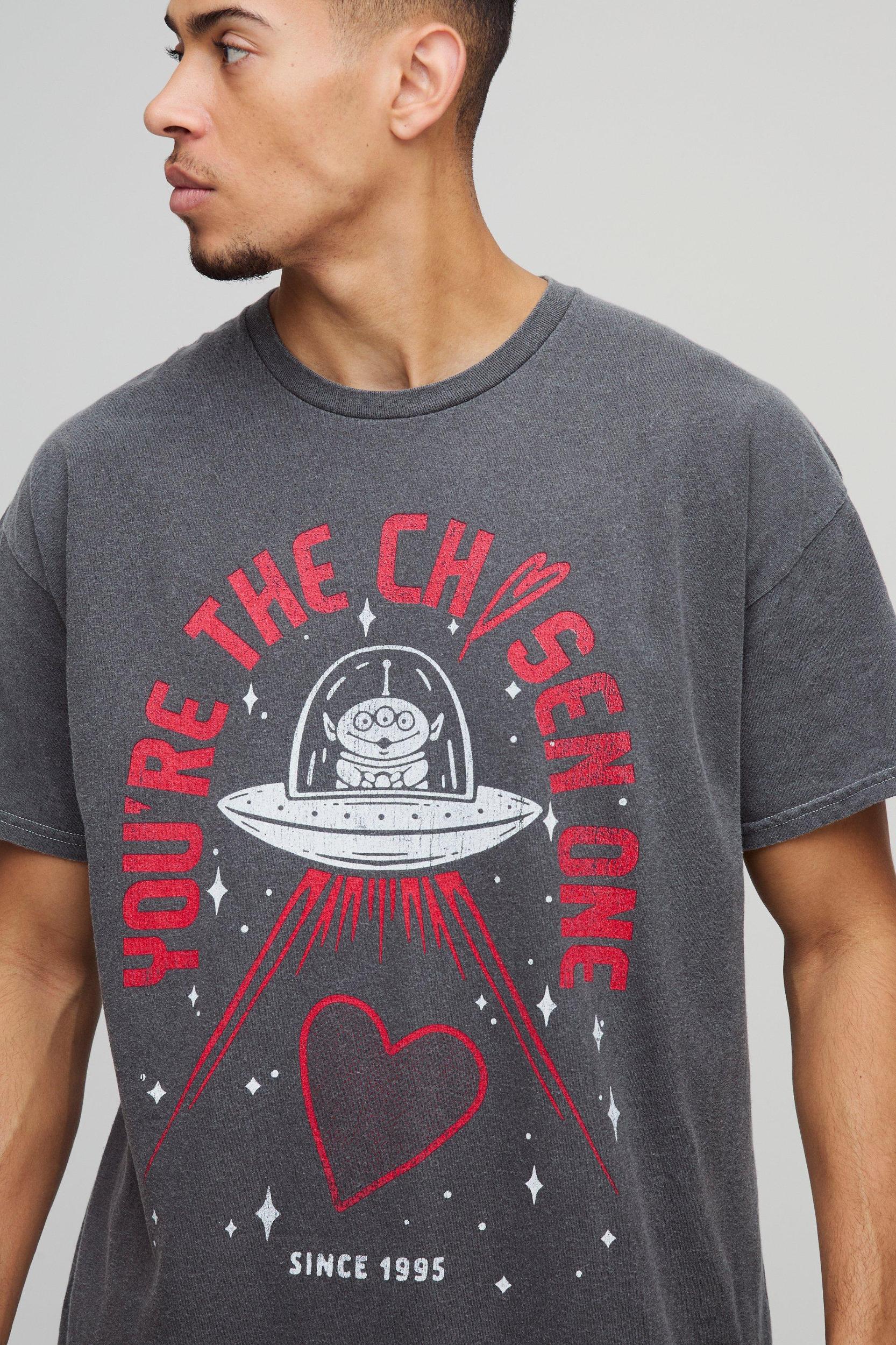 Oversized Disney Toy Story Aliens Chosen One License Washed T-Shirt | boohooMAN USA Product Image