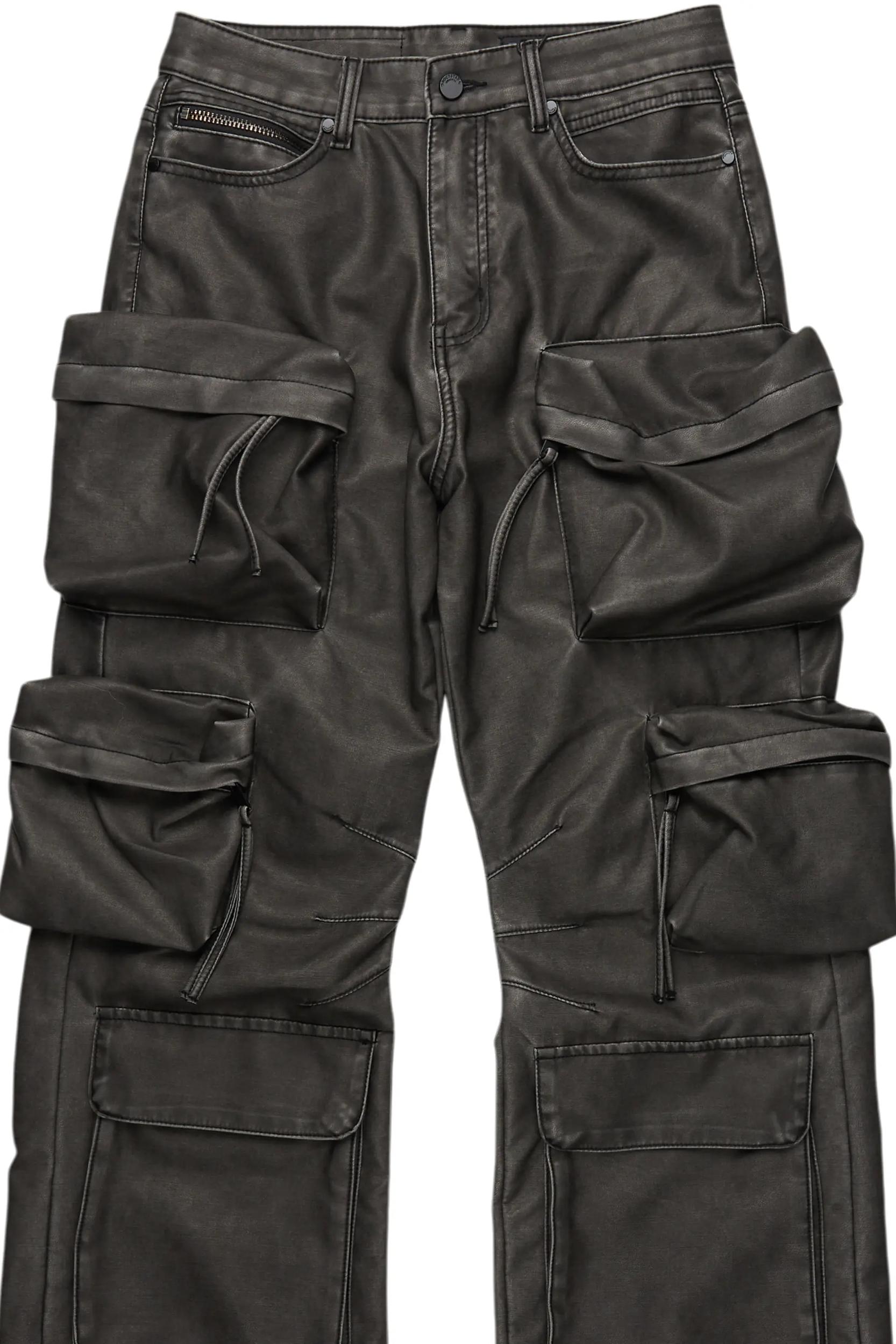 Lenz Black Distressed PU Stacked Leather Jean Male Product Image