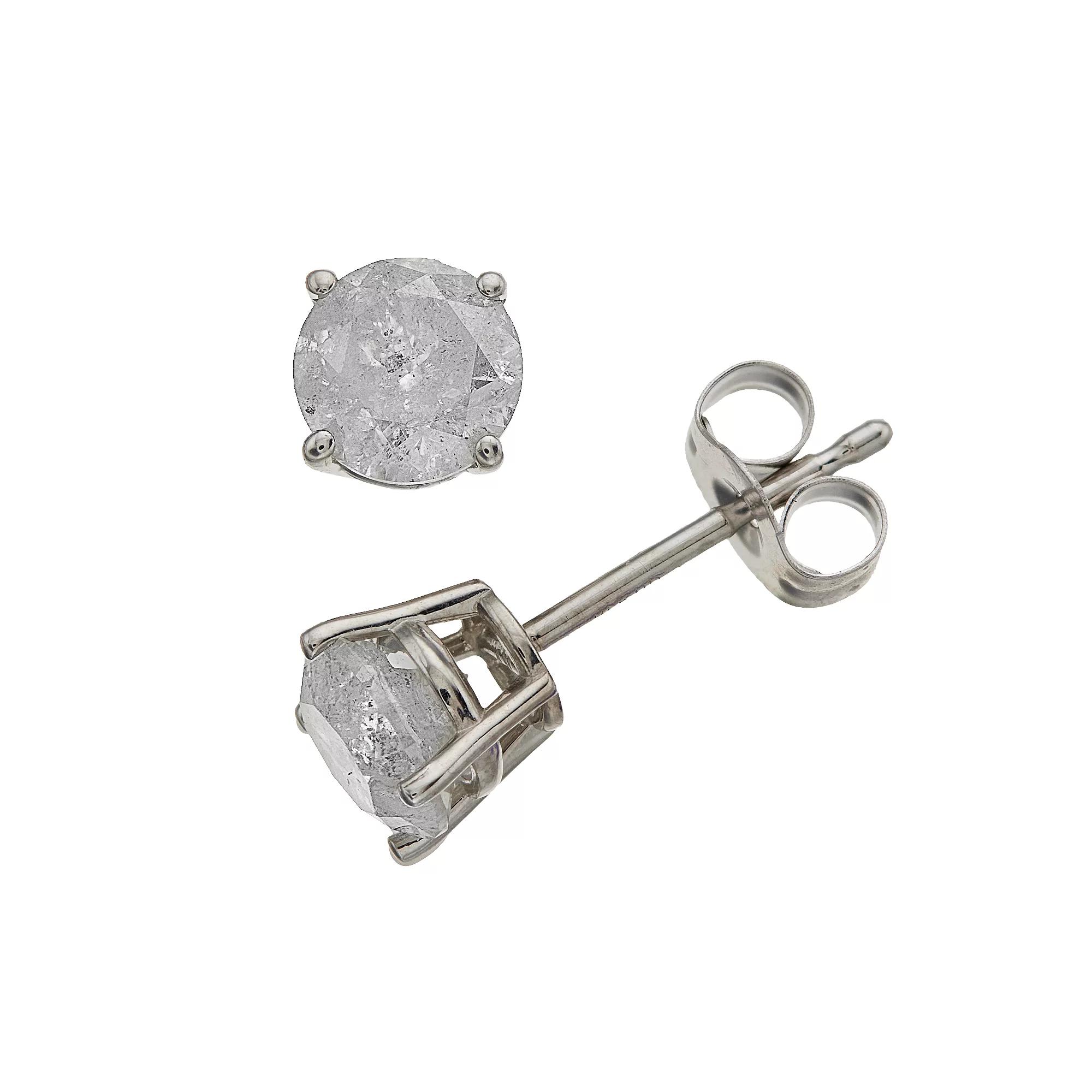 14k White Gold 1 Carat T.W. Diamond Stud Earrings, Womens Product Image