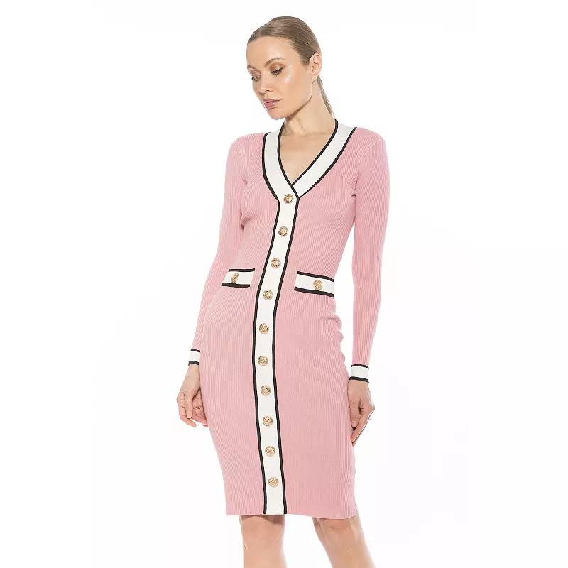 Women's ALEXIA ADMOR Janet V-Neck Button-Front Knit Dress, Size: XS, Camel Product Image