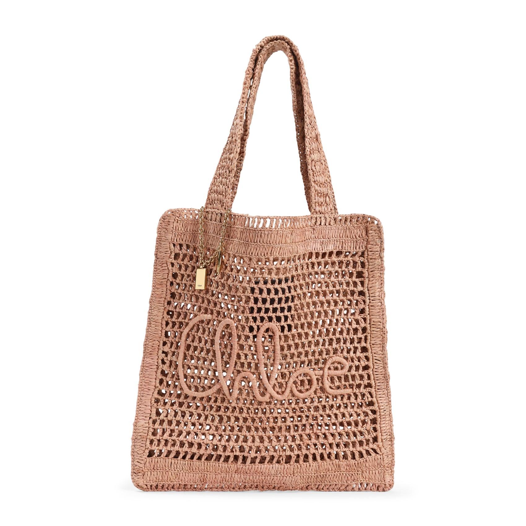 CHLOÉ Summer Banana Embellished Crocheted Embroidered Faux Raffia Tote In Beige Product Image