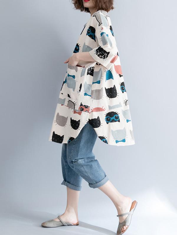 Casual Cartoon Printed Round-Neck T-Shirt Product Image