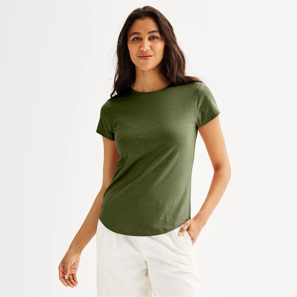 Petite Sonoma Goods For Life® Everyday Short Sleeve Crewneck Tee, Women's, Size: XXL Petite, Olive Black Product Image