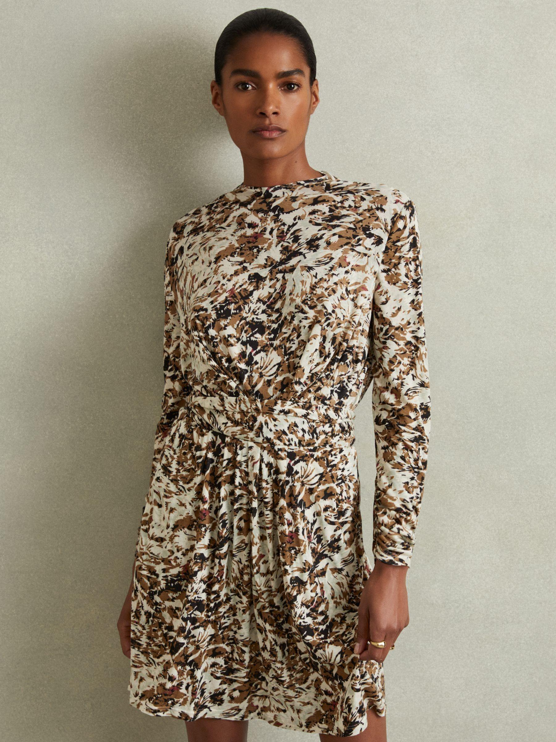 Wool-Blend Floral-Print Jersey Dress in Khaki/Cream Product Image