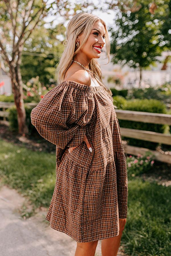 Pumpkin Spice Cutie Plaid Mini Dress in Brown Product Image
