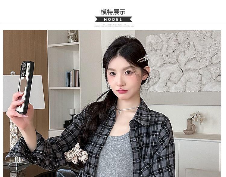 Maternity Sleeveless Scoop Neck Plain Midi Tank Dress / Collared Plaid Button Up Shirt Product Image