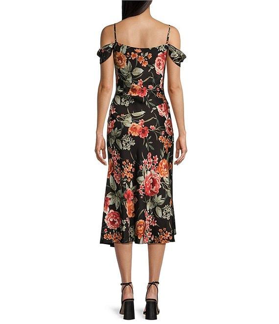 I.N. San Francisco Cowl Neck Cold Shoulder Slit Lace Inset Midi Dress Product Image