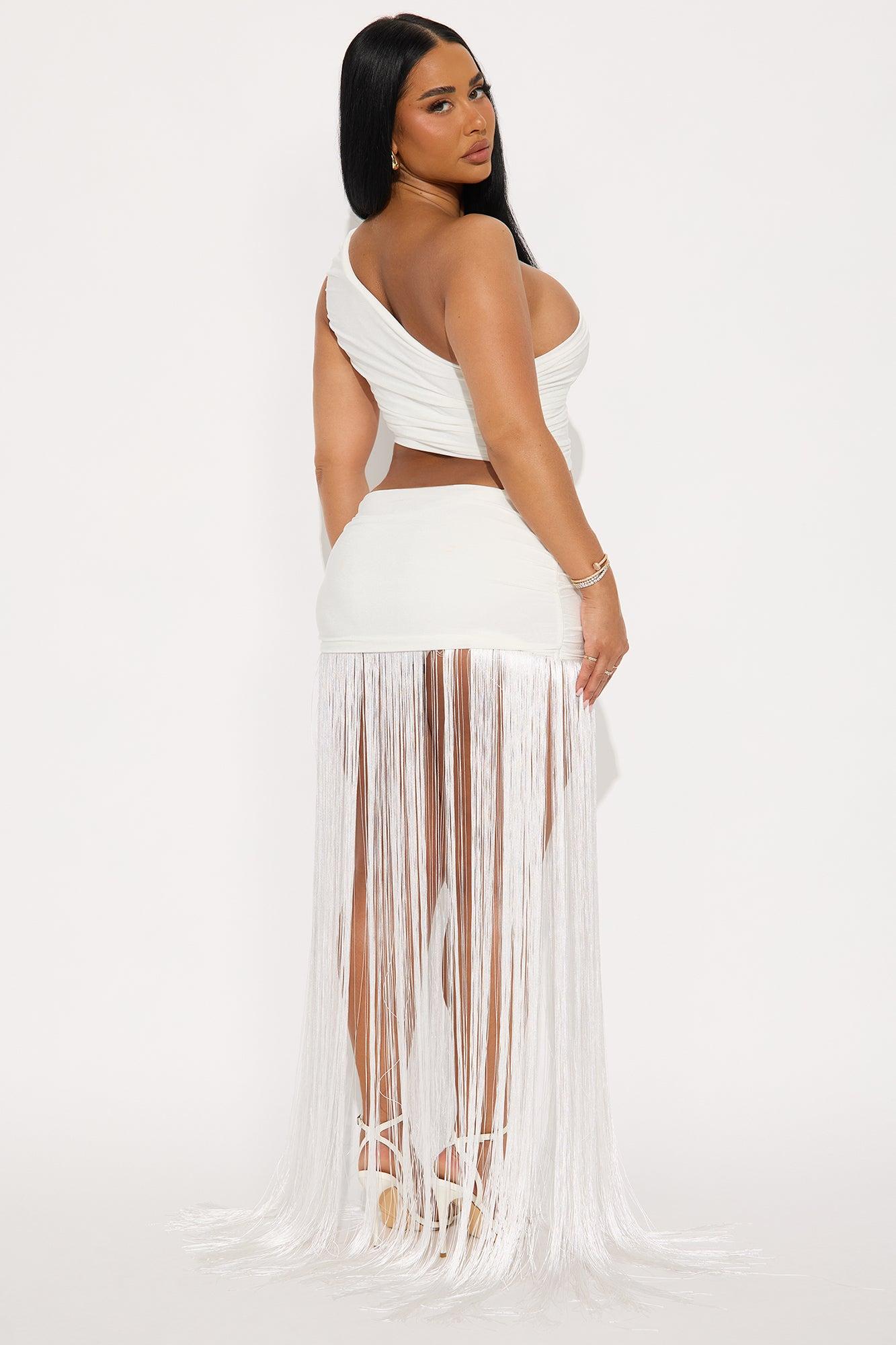 Island Chic Fringe Maxi Dress - White Product Image