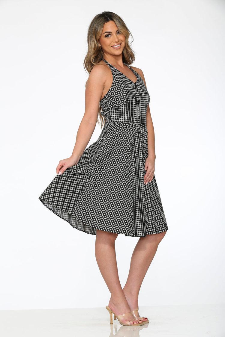 Black White Checkmate Halter Dress Product Image