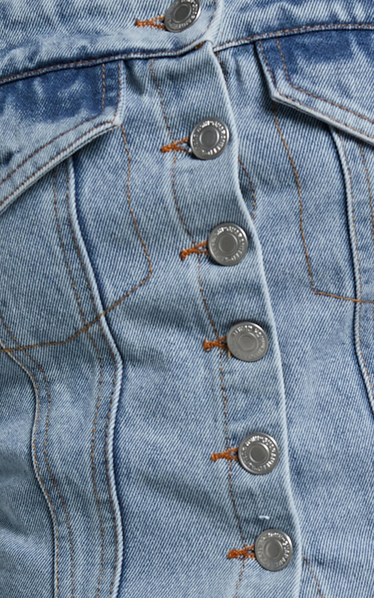 Aubrielle Bustier - Denim Bustier with Pocket Details in Indigo Wash Product Image