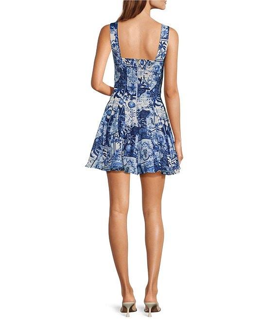 Agua Bendita Kristen Watercolor Print Square Neck Sleeveless Mini Dress Product Image