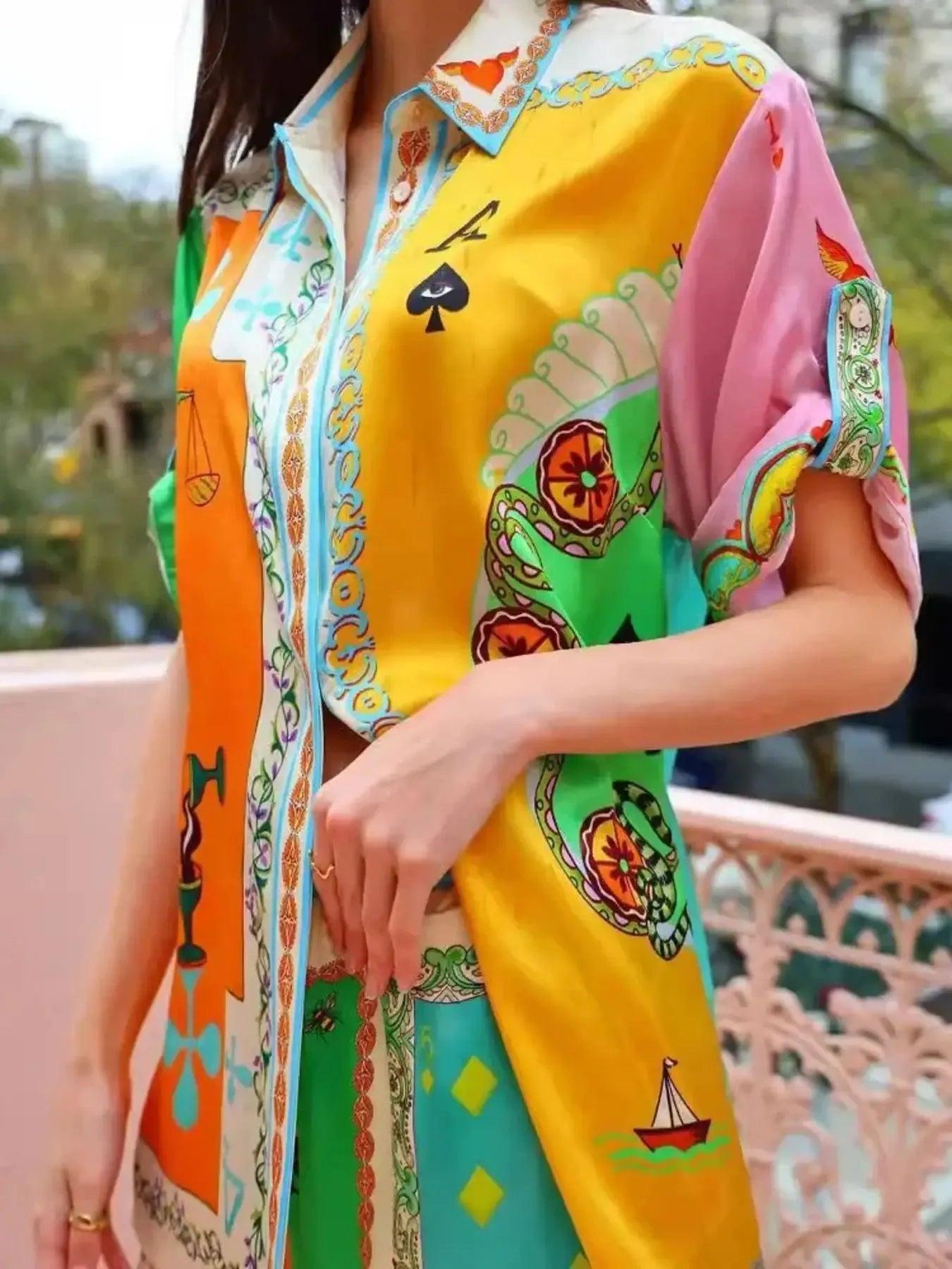 Colorful Print Shirt and Pants Two-Piece Set Product Image