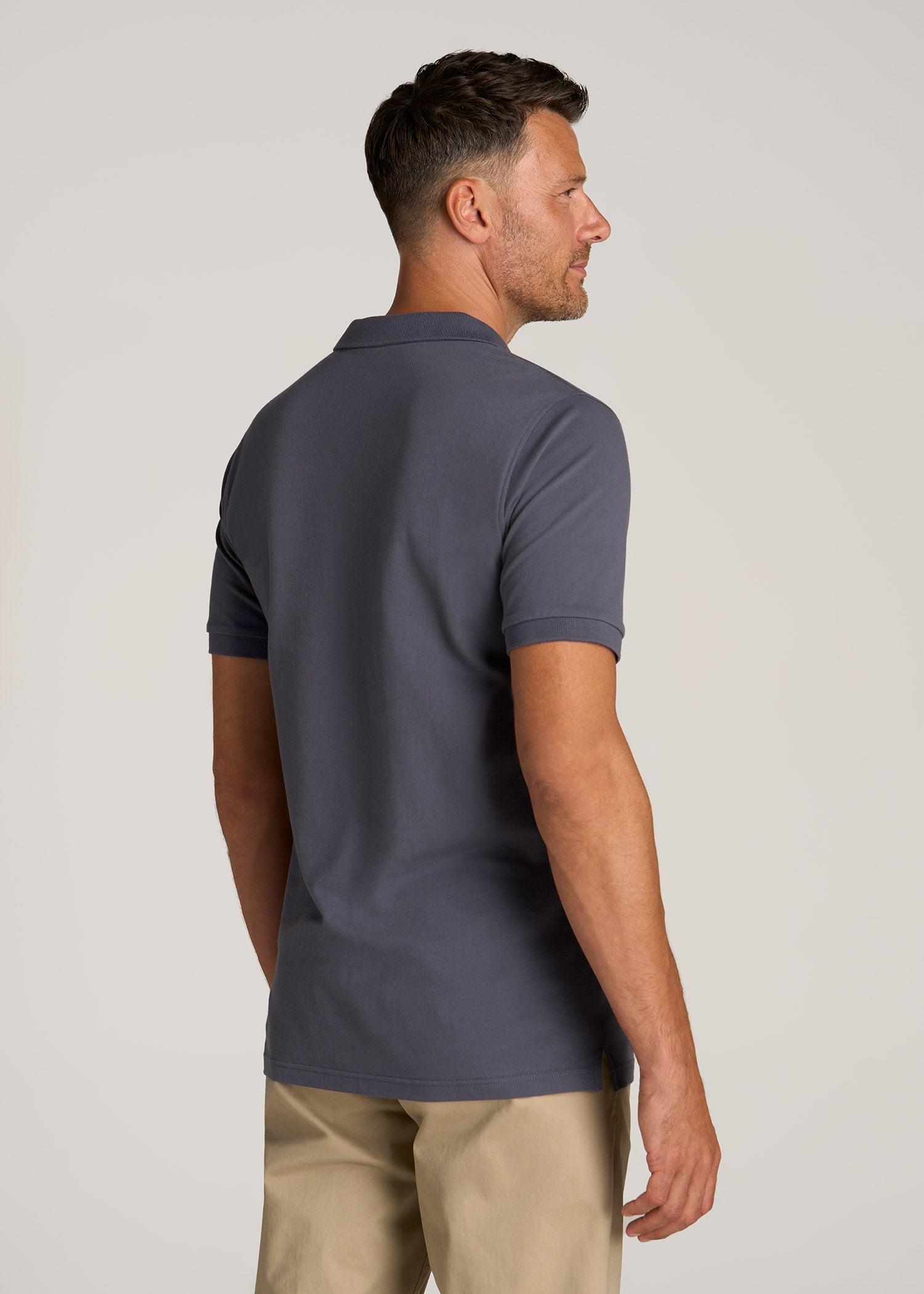 Classic Polo with Embroidered Logo for Tall Men in Grey Blue Male Product Image