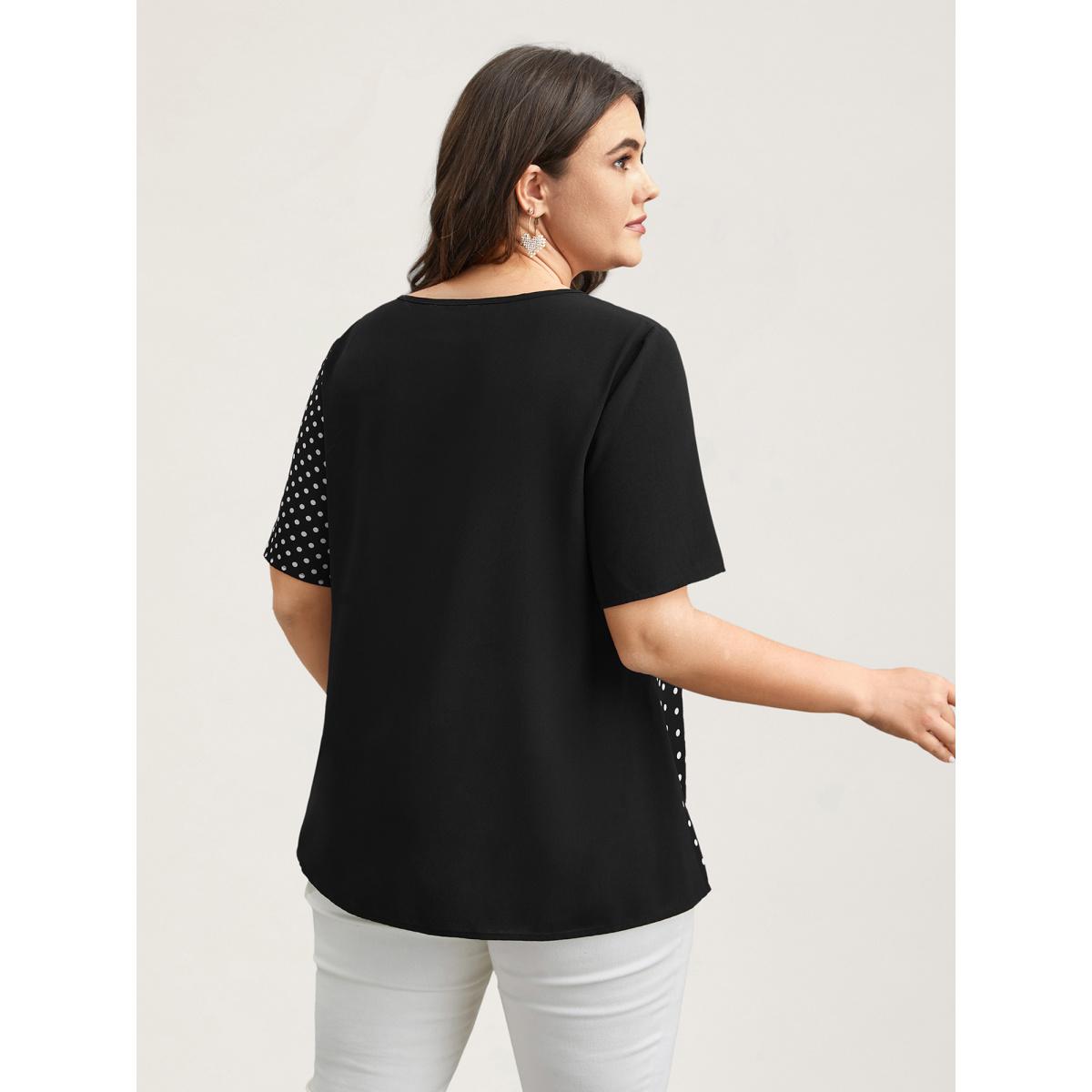 Plus Size Black Polka Dot Panelled A-Line Shirt Women Timeless Short sleeve Round Neck Elegant Blouses BloomChic 28/5X Product Image