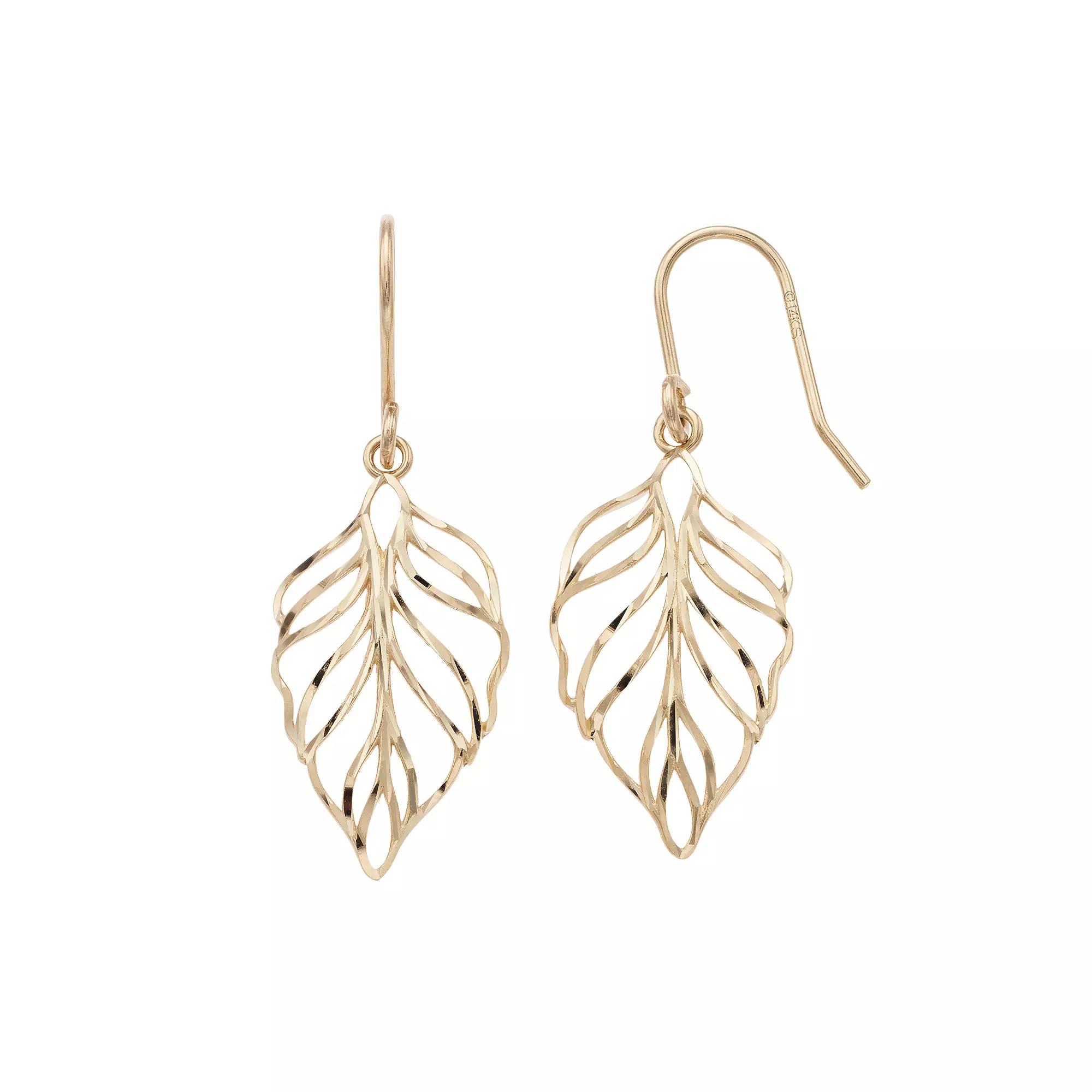 Forever 14K Openwork Leaf Drop Earrings, Women's, 14k Gold Product Image