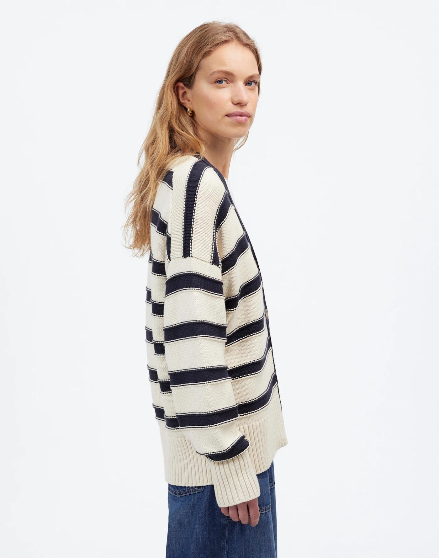 Oversized Cotton Cardigan in Stripe Product Image