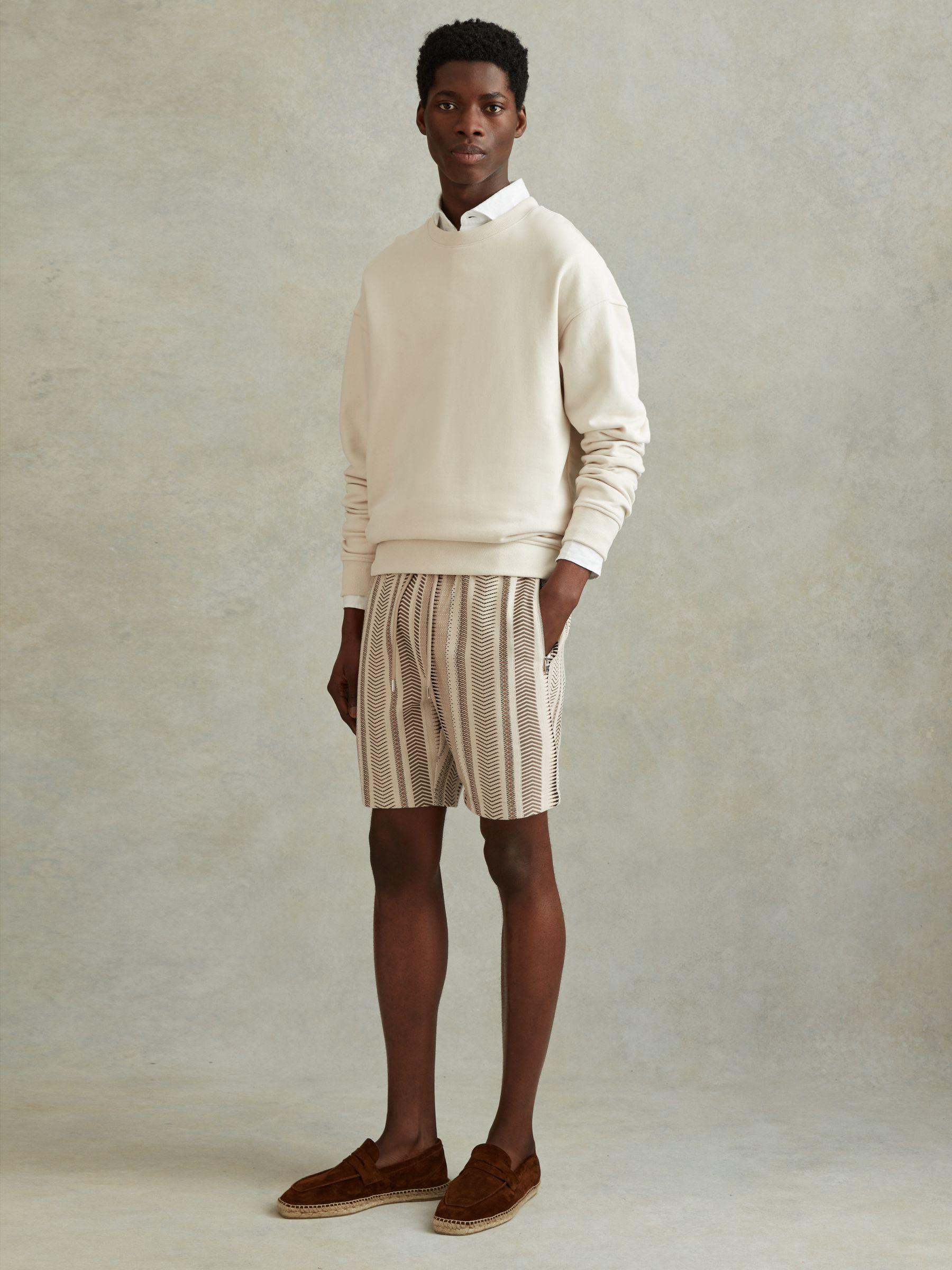 Jacquard Drawstring Shorts in Ecru Multi Product Image