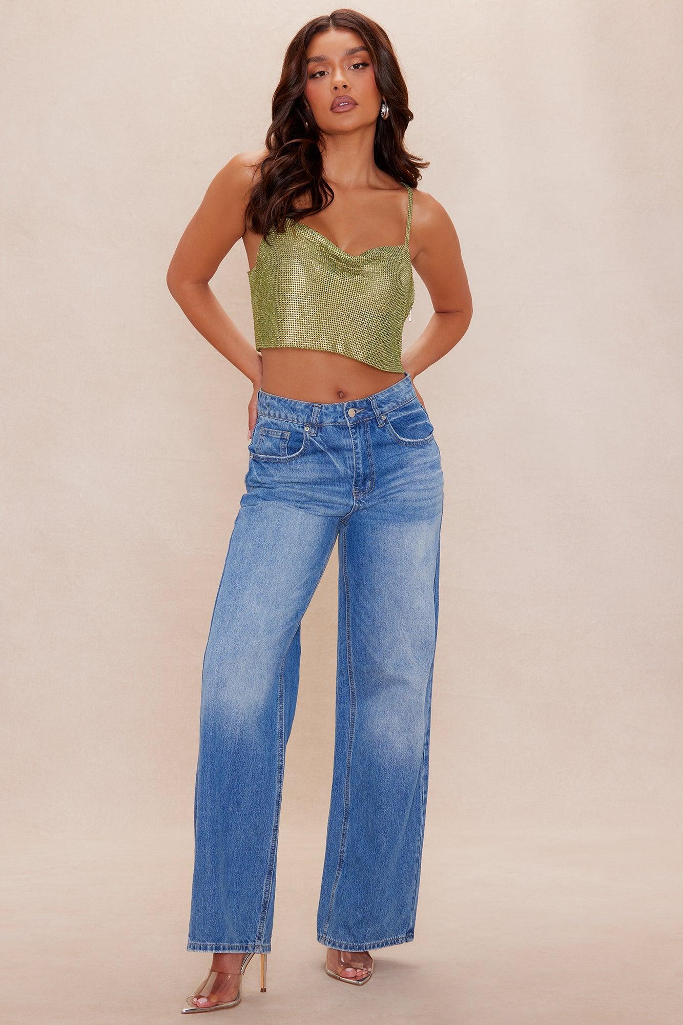 Party On Embellished Crop Top - Green Female Product Image