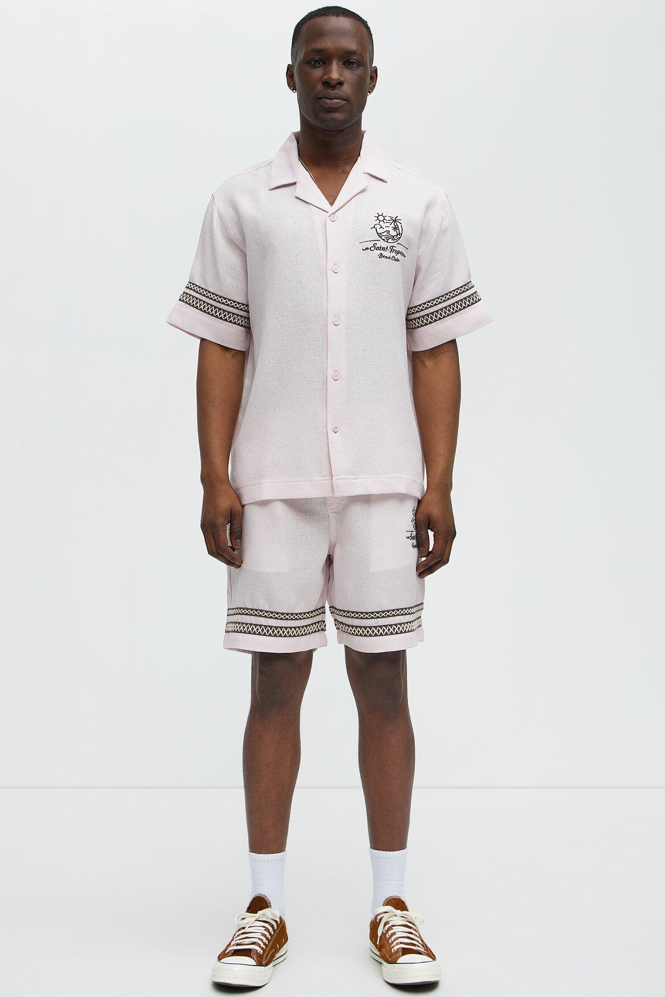 Saint Tropez Beach Club Linen Like Relaxed Short - Pink Male Product Image