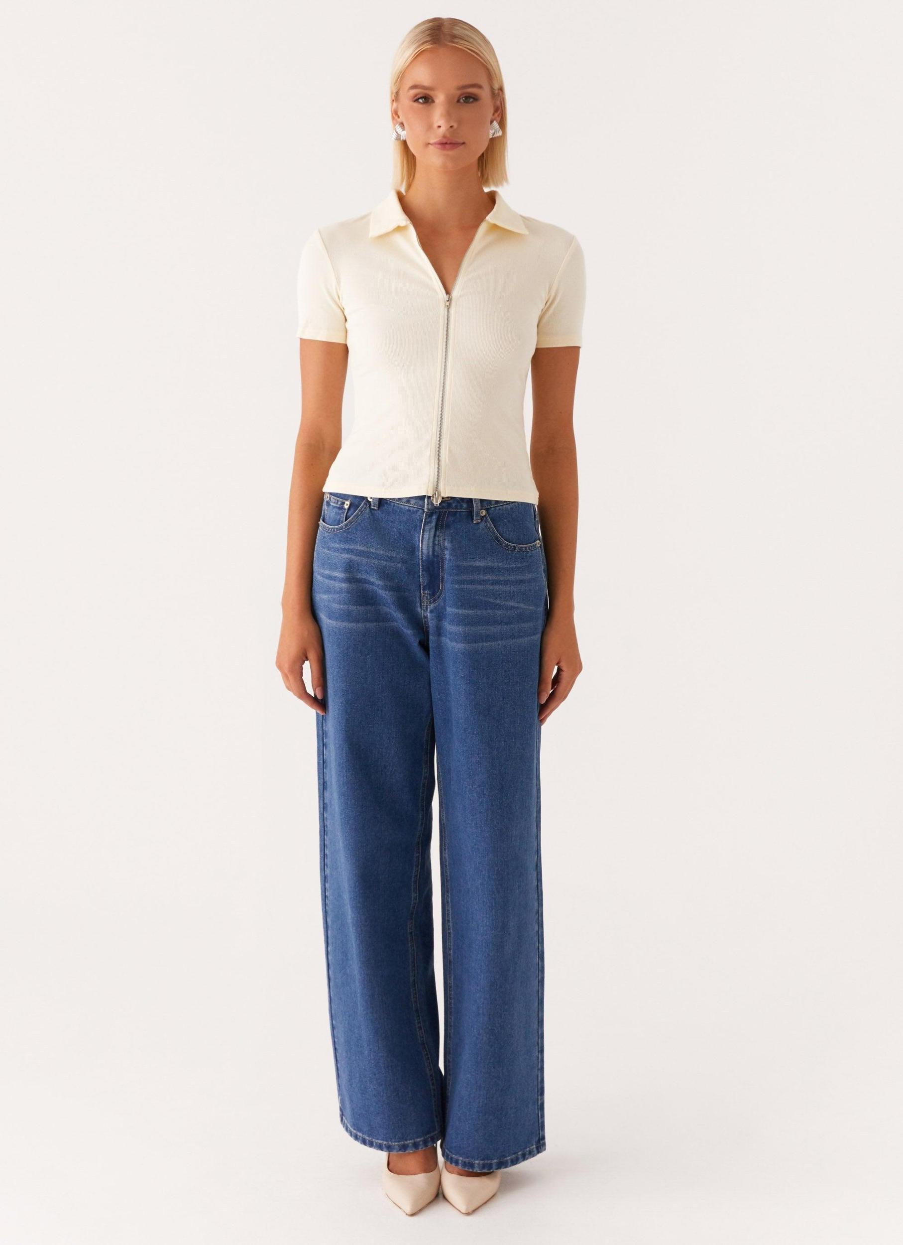 Damita Zip Front Top - Lemon Product Image