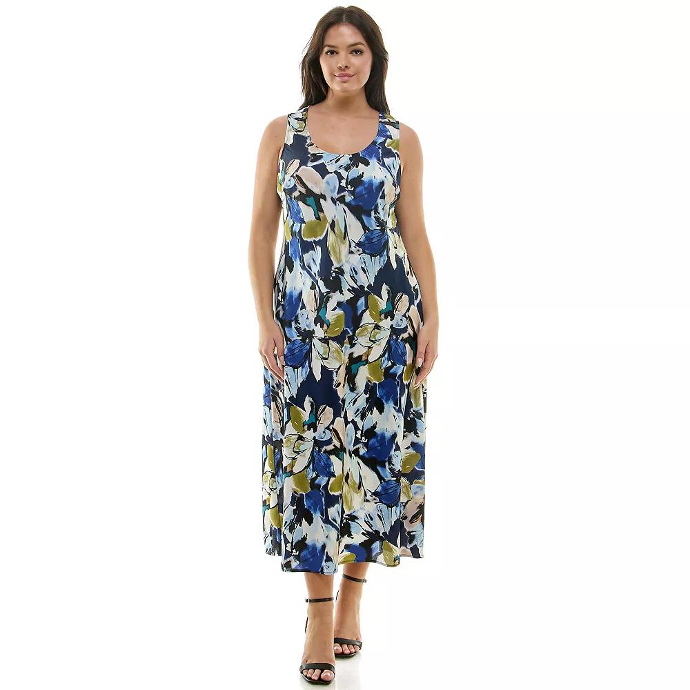 Plus Size Luxology Satin Slip Dress, Women's, Size: 1XL, Navy Blue Green Product Image