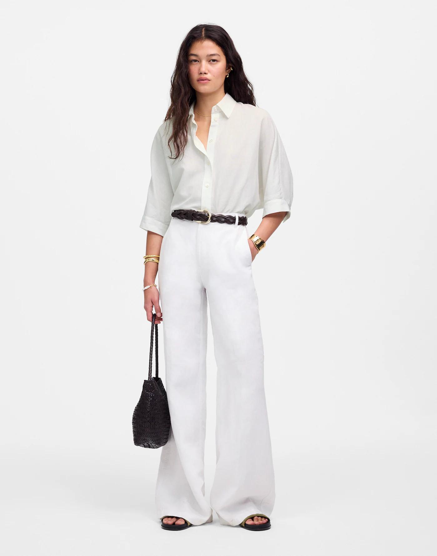 Oversized Pleated-Sleeve Button-Up Shirt Product Image