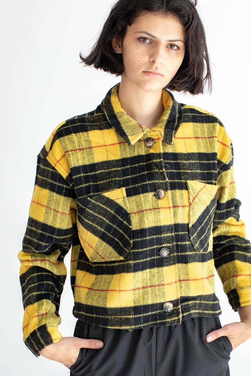 Yellow Plaid Cropped Jacket Product Image