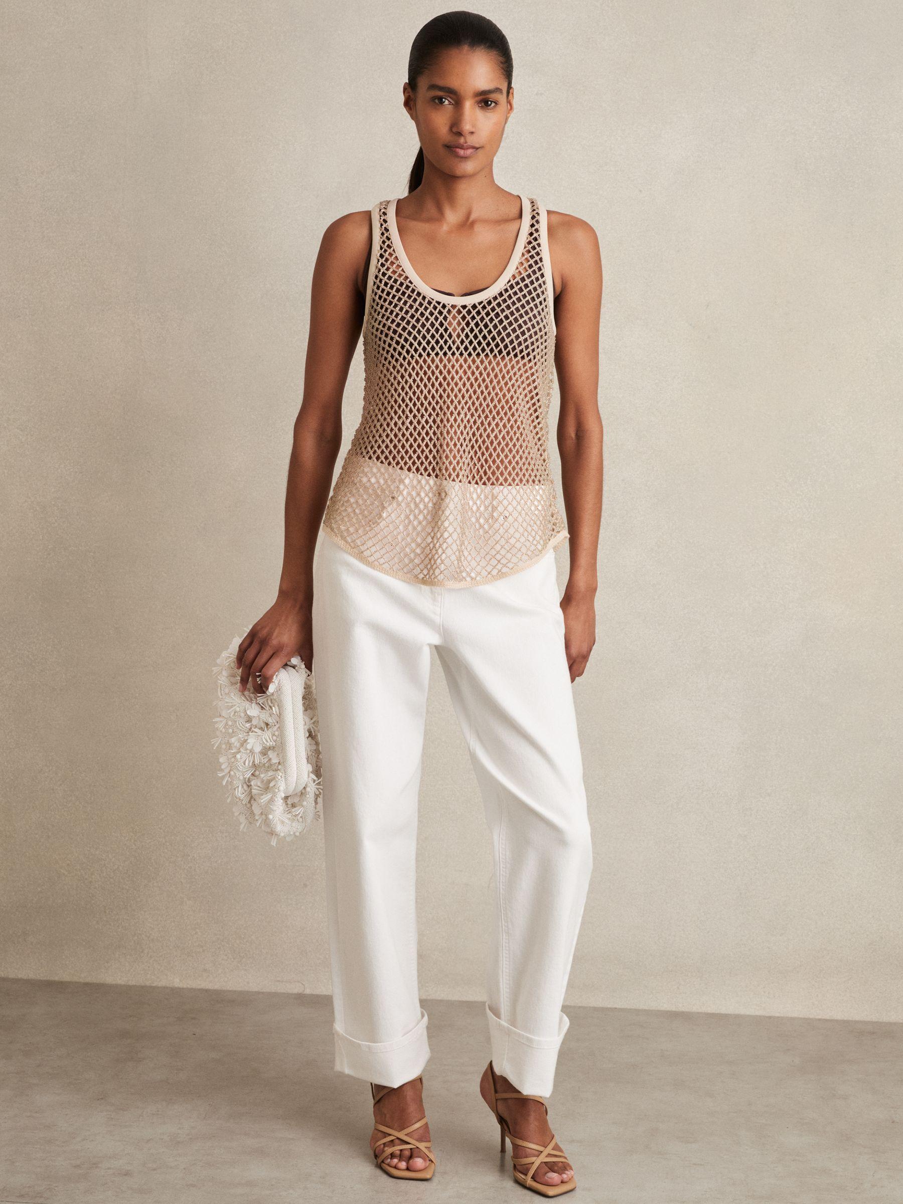 Mesh Knit Beaded Vest in Neutral Product Image