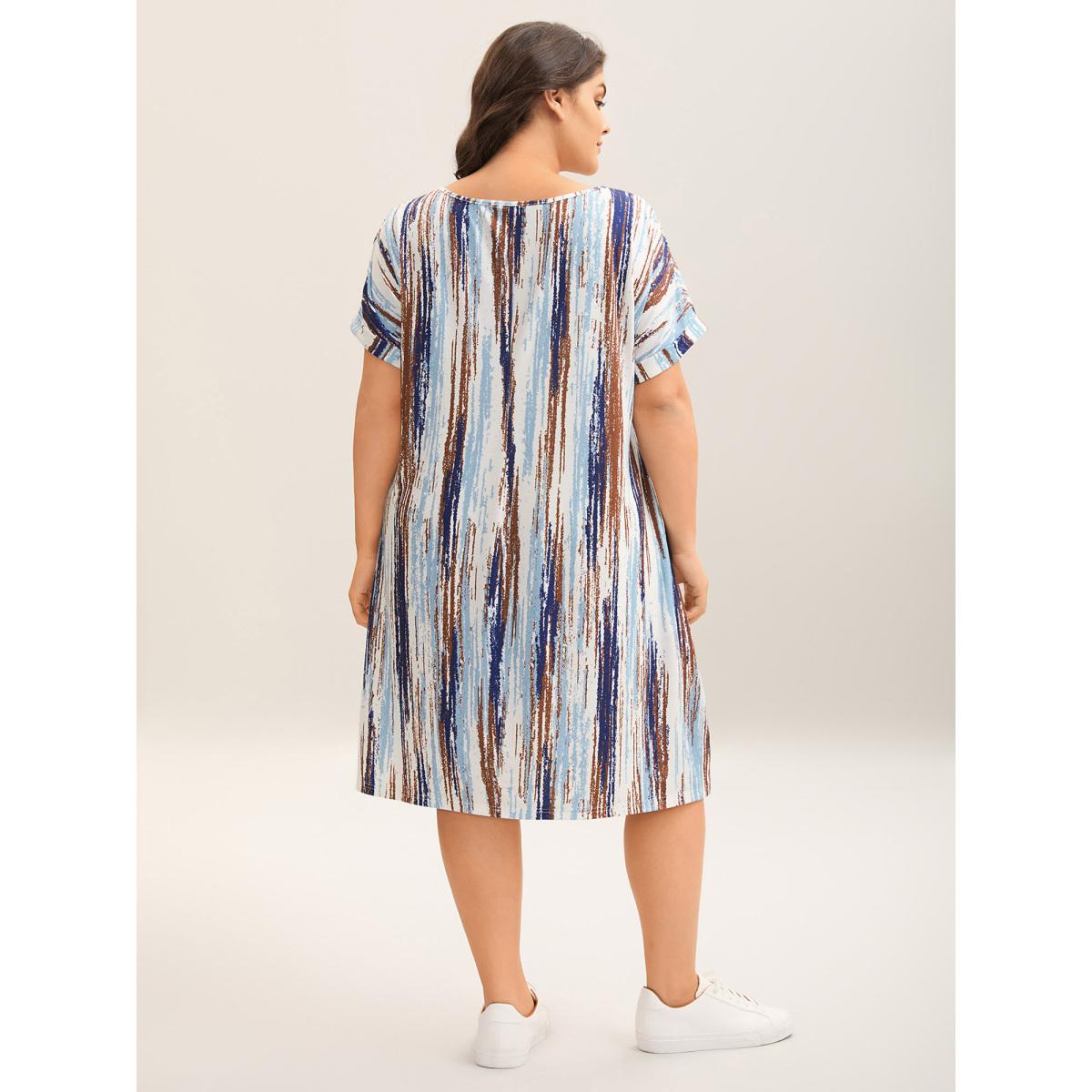 Plus Size Abstract Stripes Dolman Sleeve Midi Dress Multicolor Women Knit Dresses Bloomchic 22-24/3X Product Image
