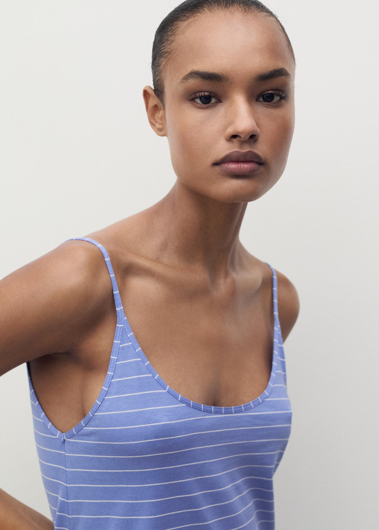 Striped cotton nightdress - Women | MANGO USA Product Image