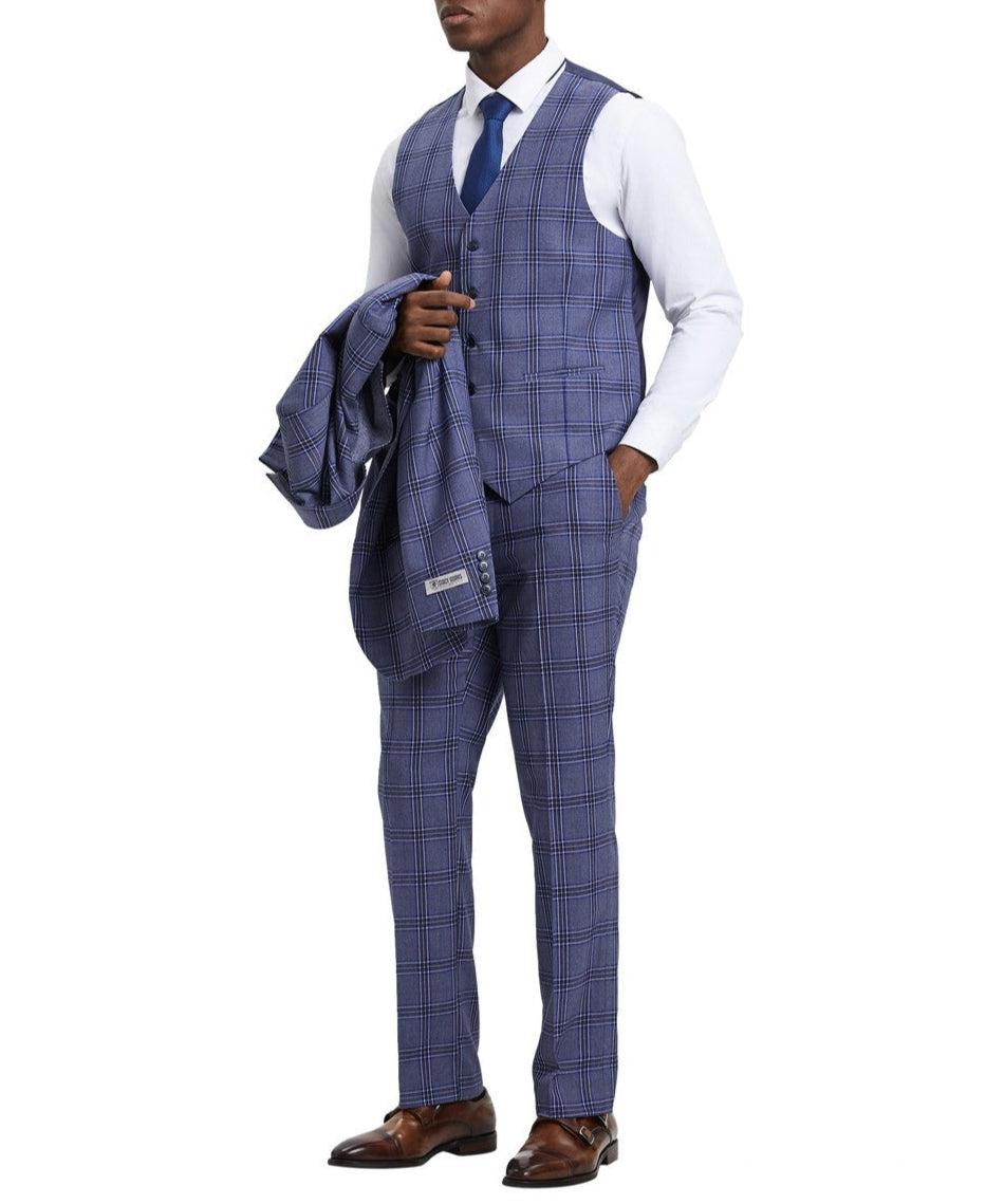 Stacy Adams - Hybrid Fit Plaid 3 Piece Purple Suit Product Image
