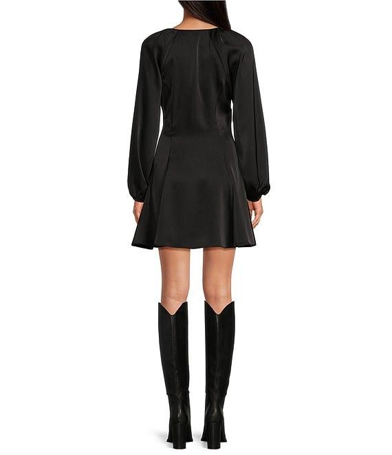 Chelsea & Violet Satin Long Balloon Sleeve Button Front Mini Dress Product Image