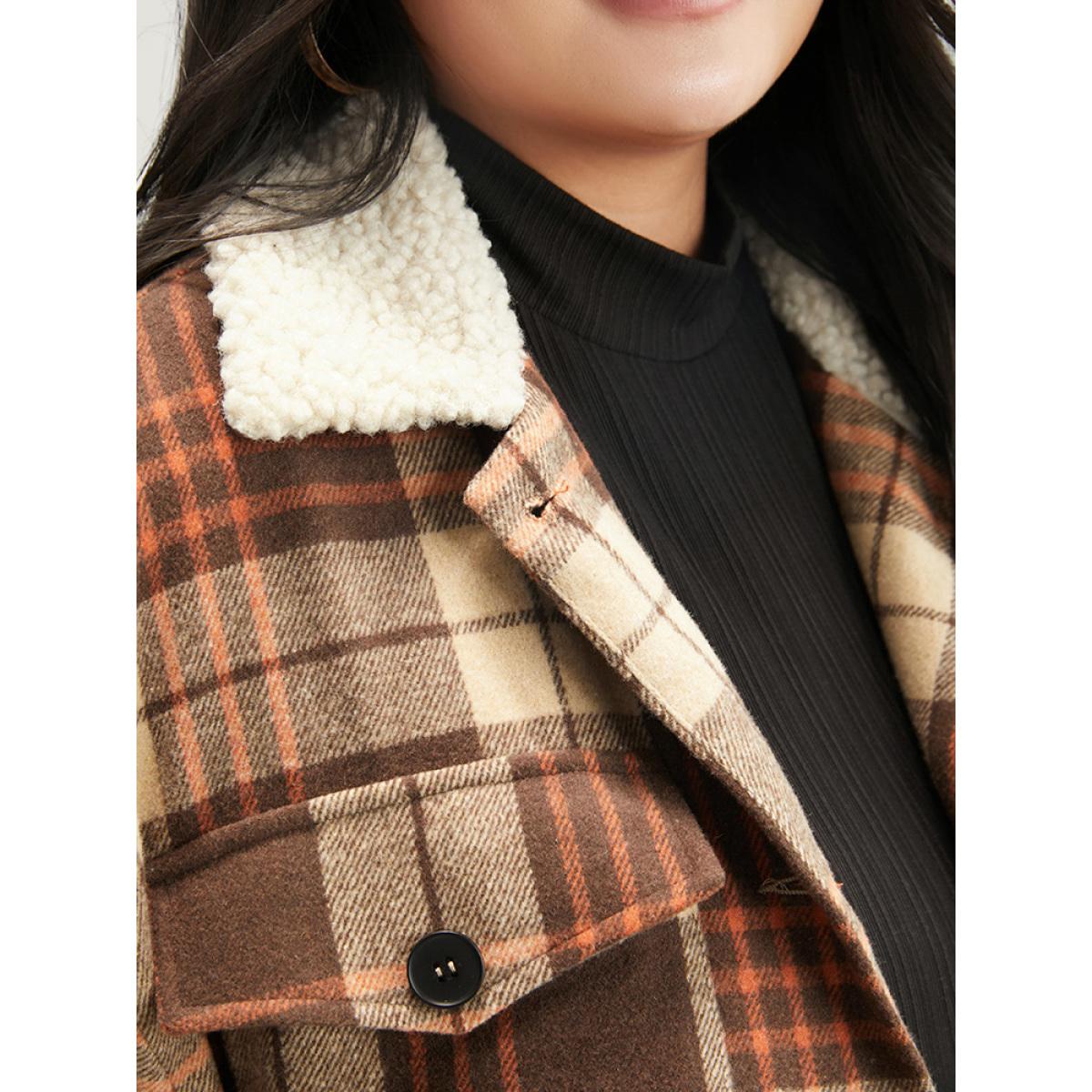 Plus Size Plaid Flap Pocket Button Up Coat Women Chocolate Casual Contrast Ladies Dailywear Winter Coats BloomChic 14-16/1X Product Image