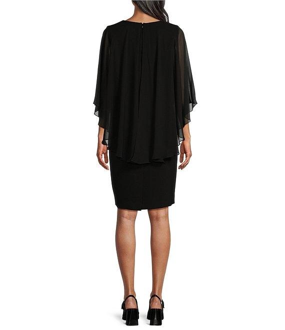 Caroline Rose Matte Crepe Scoop Neck Sheer Georgette Sleeve Capelet Dress Product Image