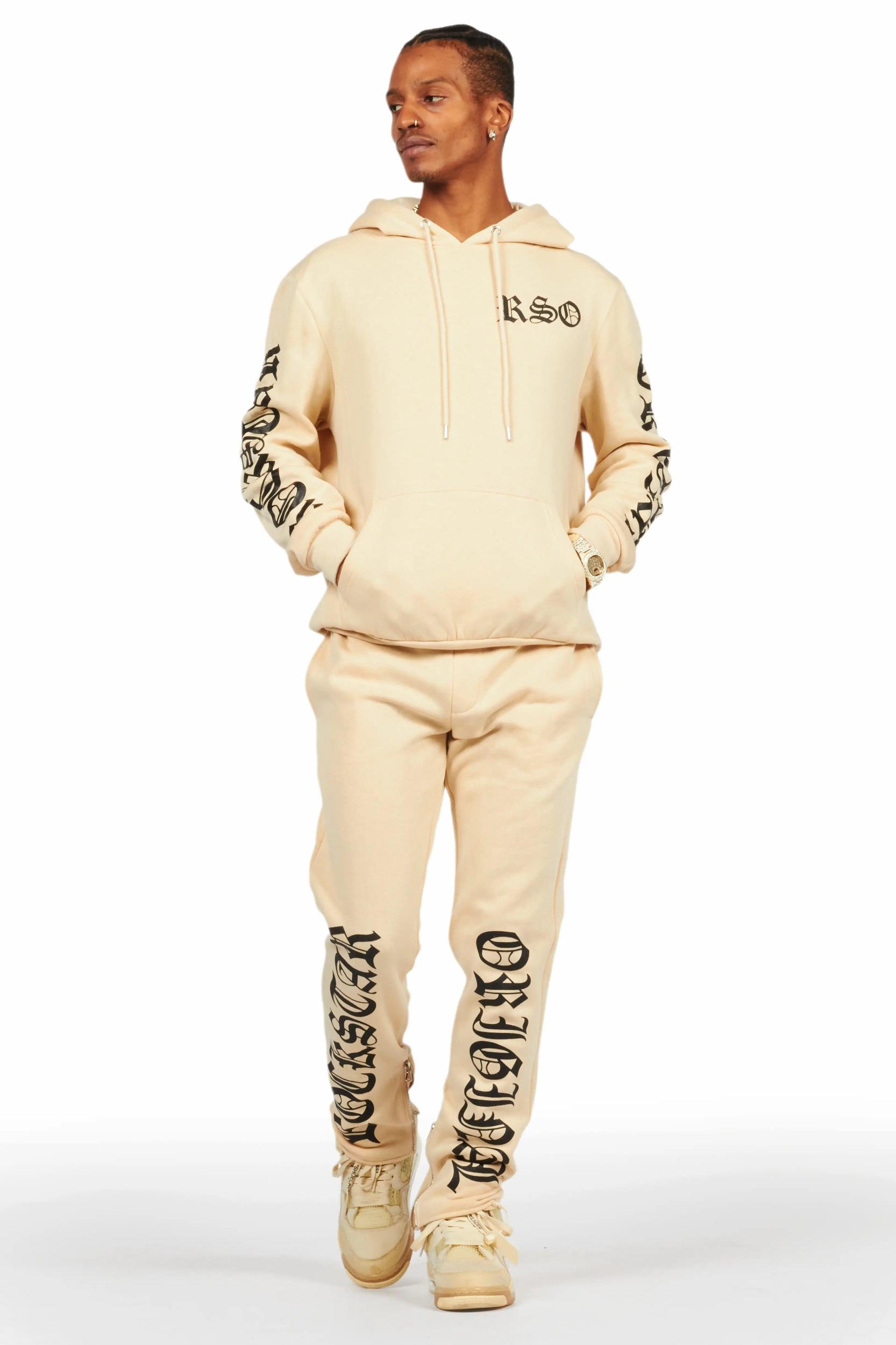 Alonzo Beige Slim Fit Hoodie Track Set Male Product Image