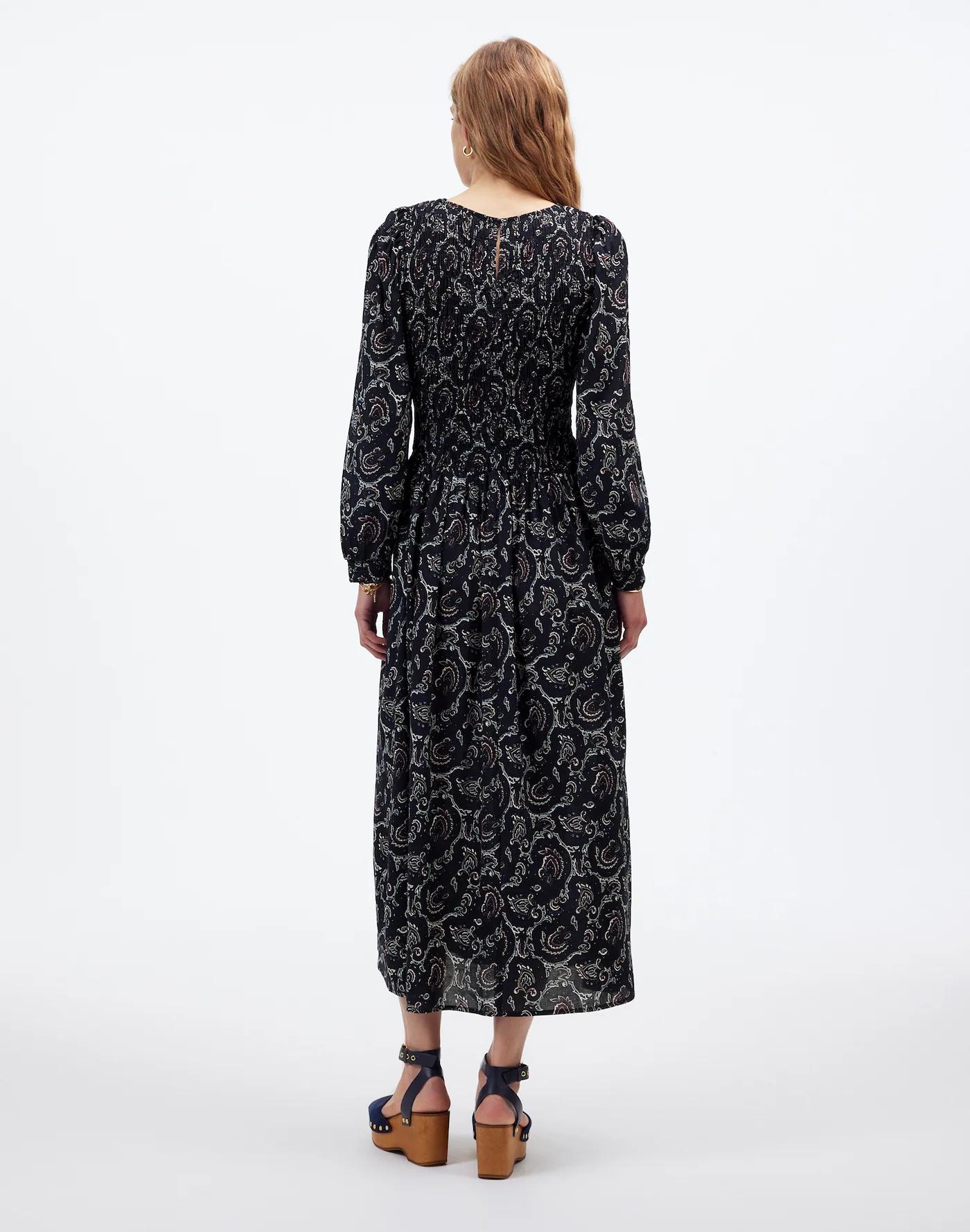 Smocked V-Neck Midi Dress in Paisley Product Image