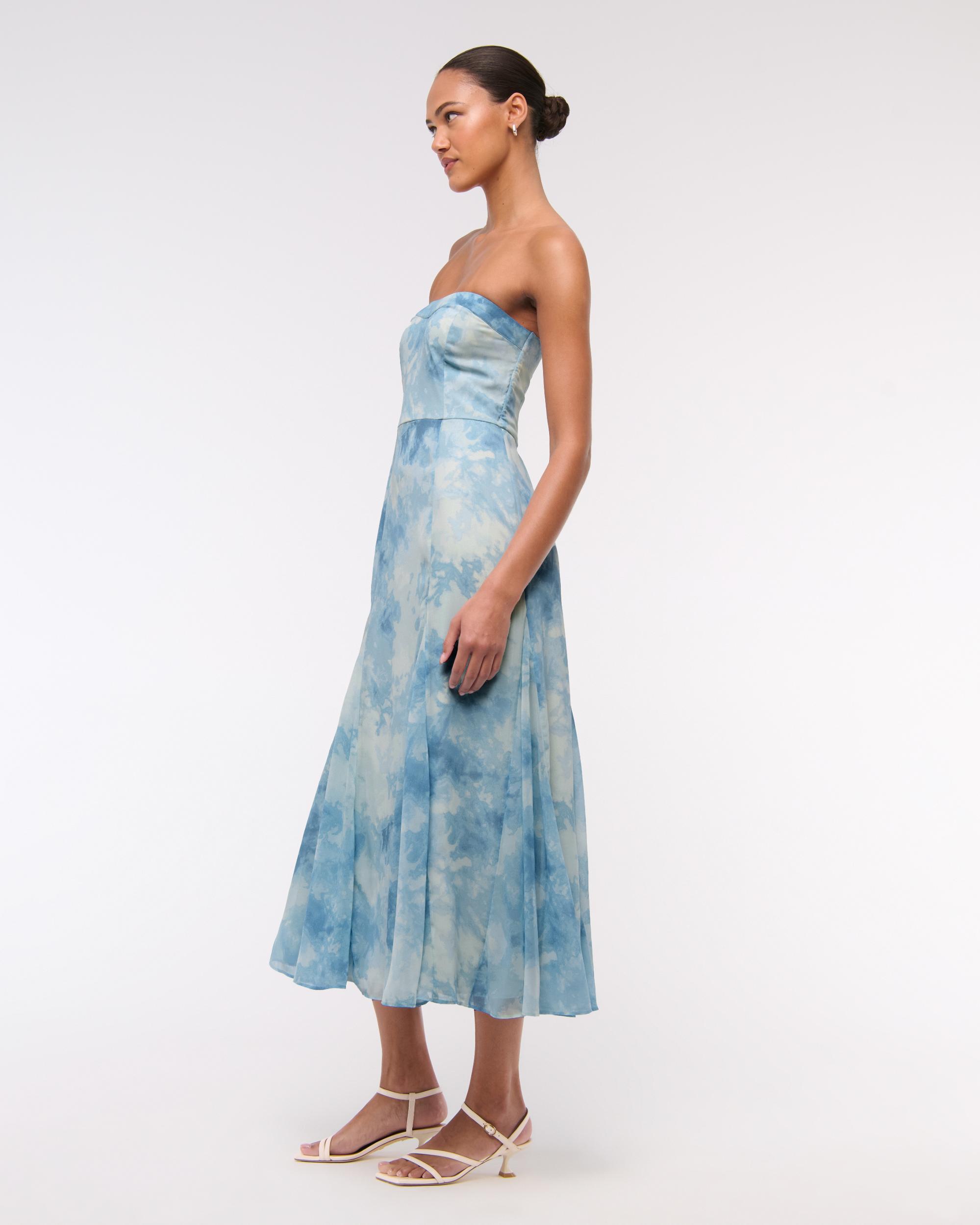 The A&F Camille Strapless Godet Midi Dress Product Image