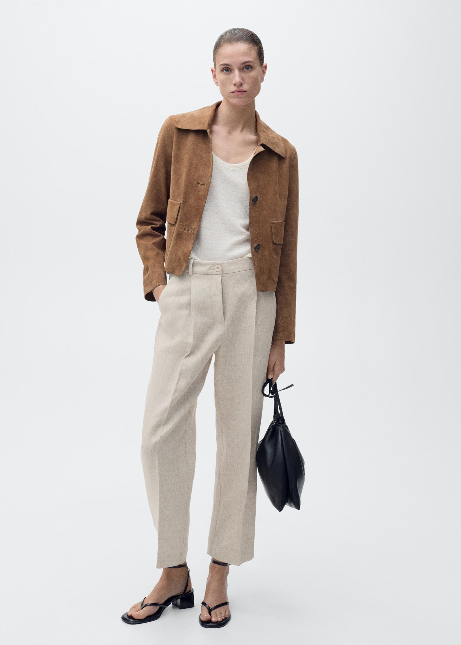 Pleated linen pants - Women | MANGO USA Product Image