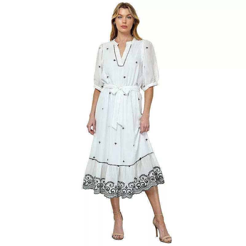 Women's Figueroa & Flower V-Neck Embroidered Peasant Dress,  Product Image