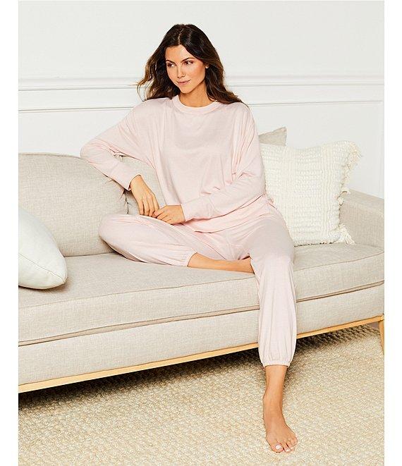 iRelax Solid Knit Crew Neck Long Jogger Pant Coordinating Lounge Set Product Image