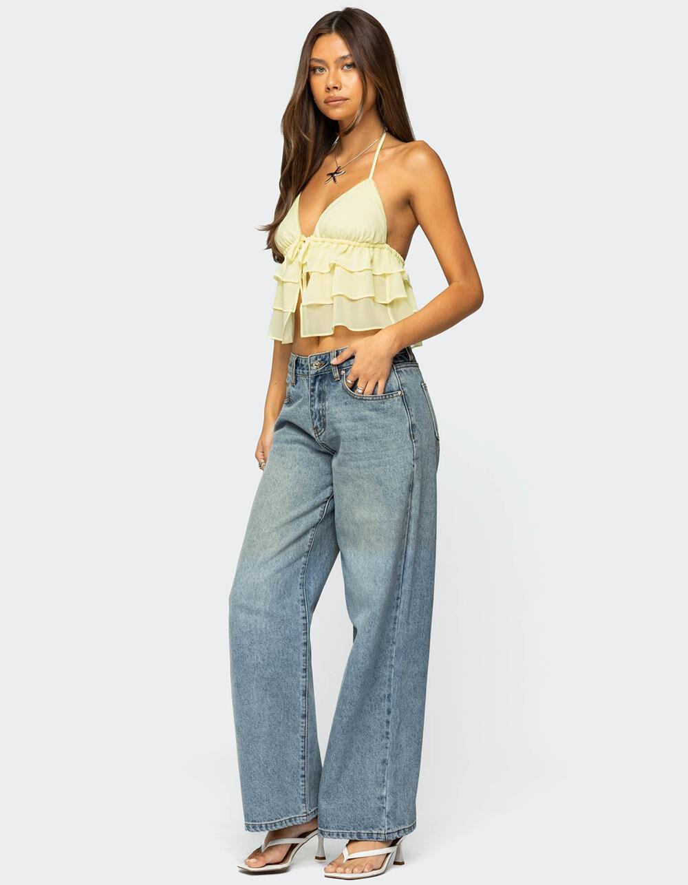 EDIKTED Zephi Split Front Ruffled Top - YELLOW Product Image