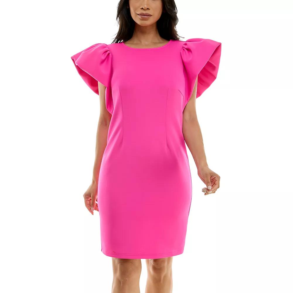 Women's Nina Leonard Ruffle Shoulder Sheath Mini Dress,  Product Image