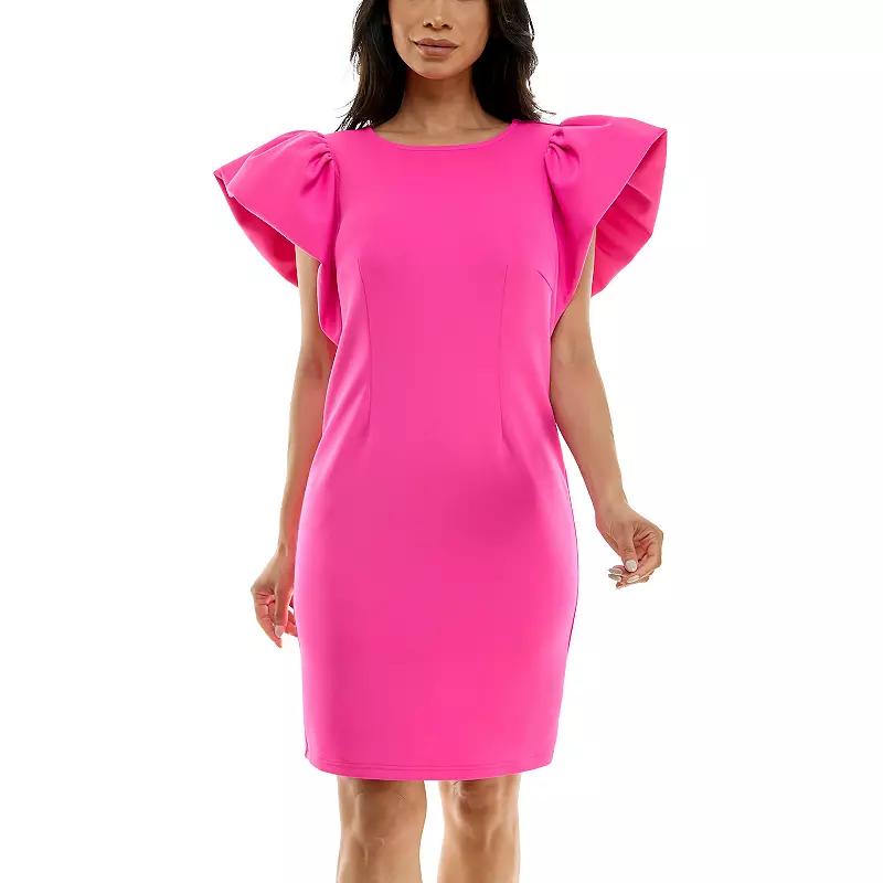 Women's Nina Leonard Ruffle Shoulder Sheath Mini Dress,  Product Image