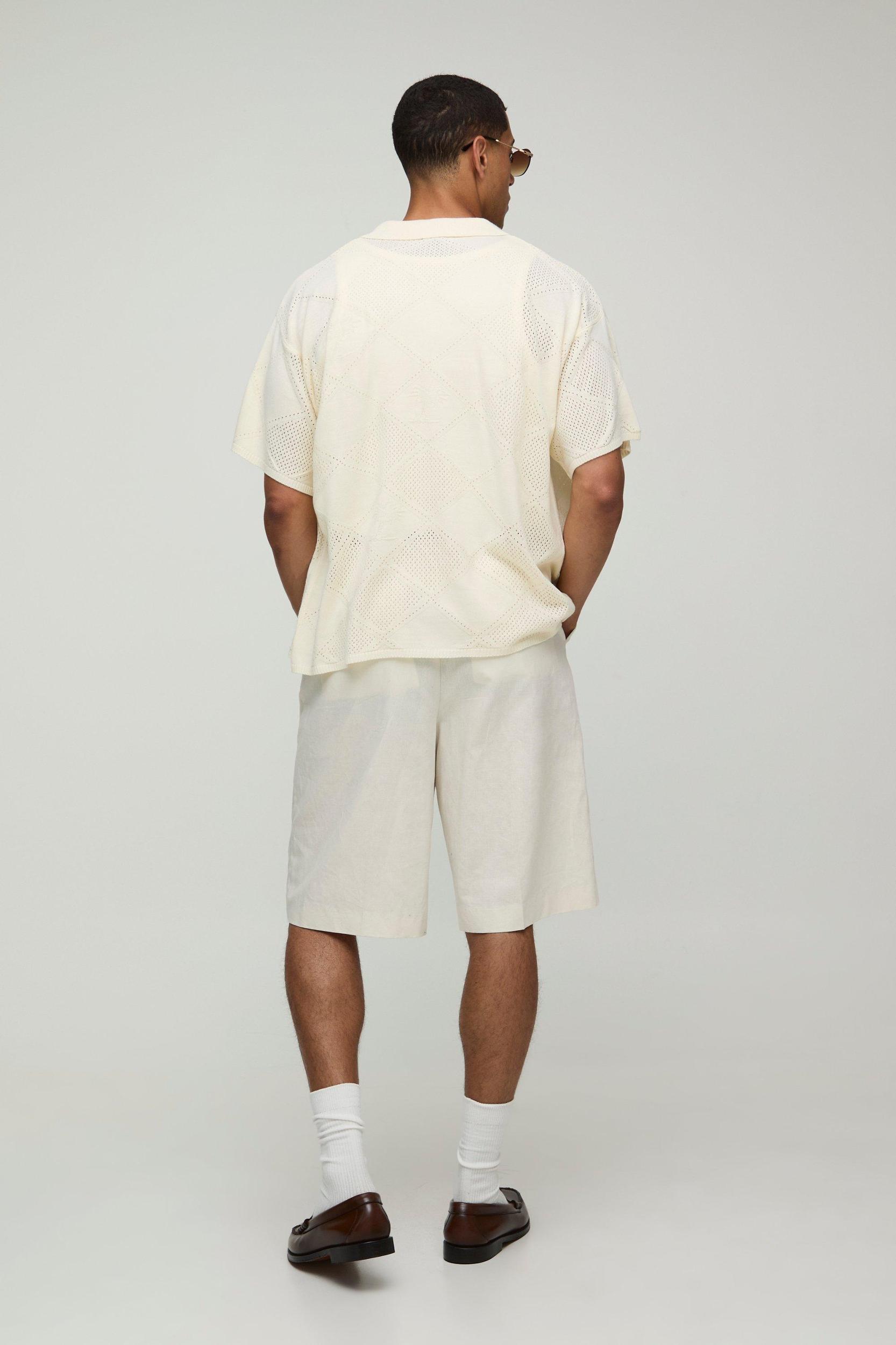 Pour Homme Boxy Fit Patchwork Knitted Shirt | boohooMAN USA Product Image