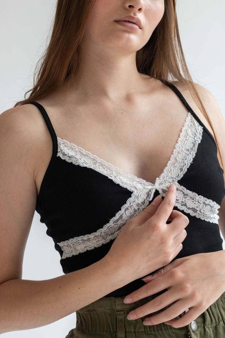 Black Lace Trim Crop Cami Product Image