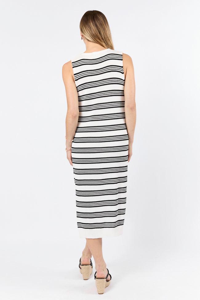 Endless Coastline Black and Ivory Striped Knit Sweater Dress FINAL SALE Product Image