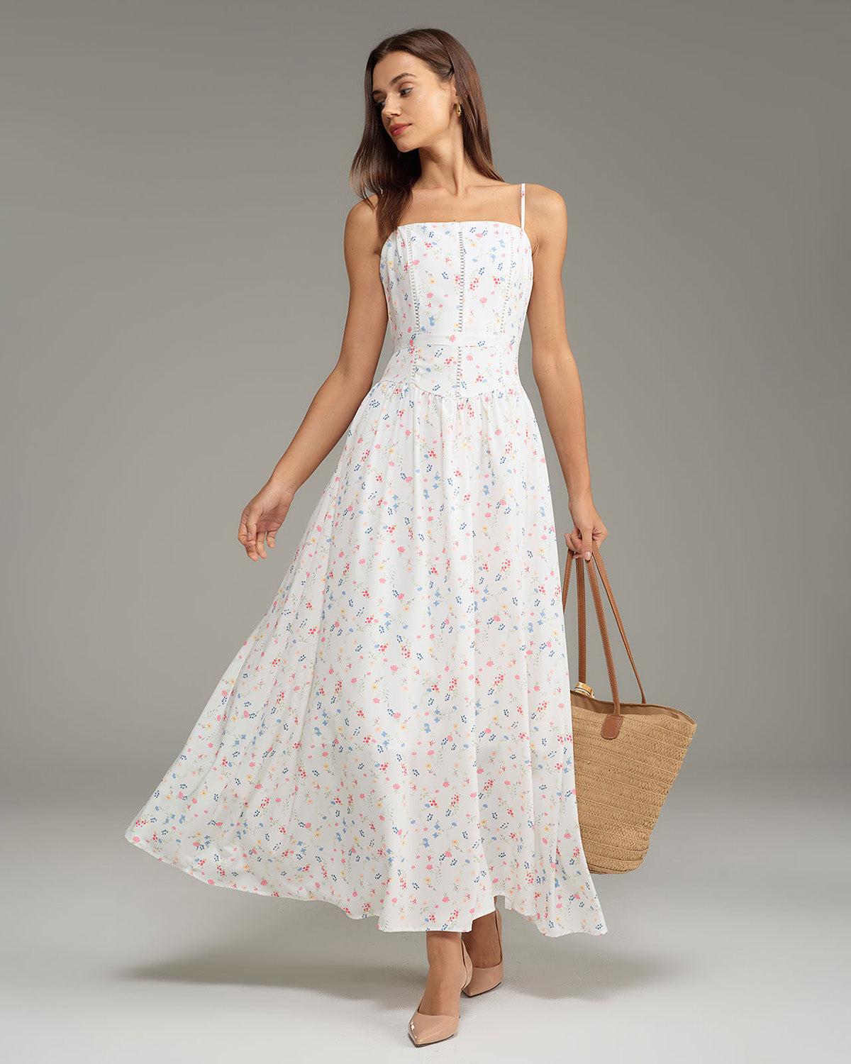 White Floral Slip Midi Dress Product Image