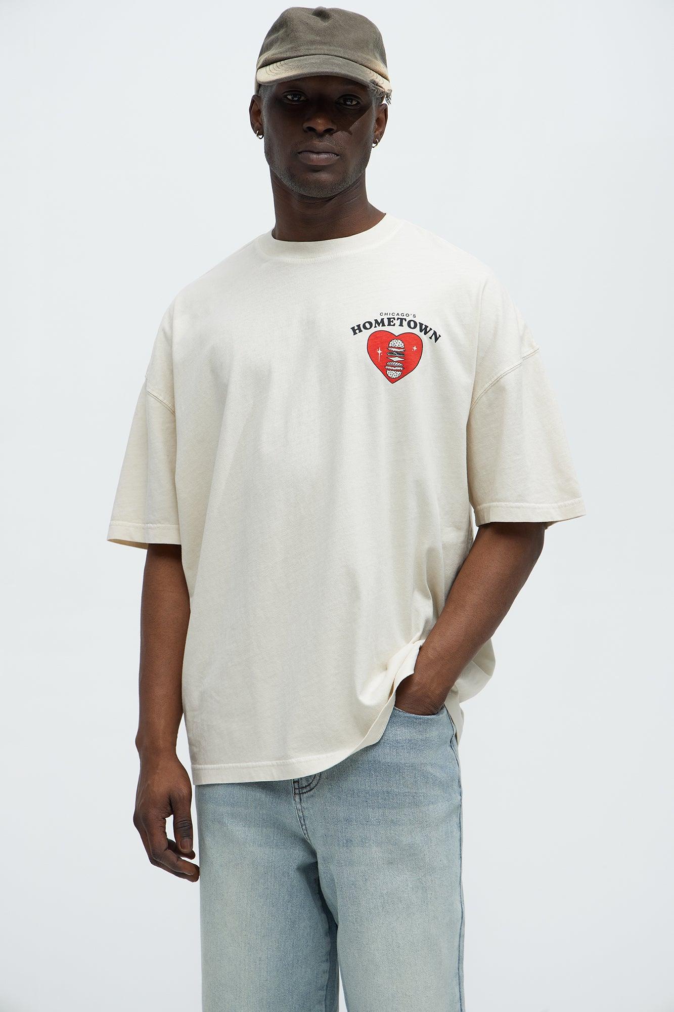 Chicago's Hometown Burgers Oversized Short Sleeve Tee - Cream Product Image