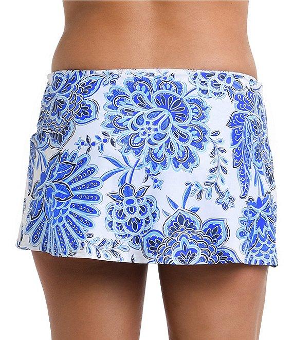 La Blanca Beyond The Pacific Printed High Waist Cinched Tie Side Detail Tassel Charm Skirt Swim Bottom Product Image