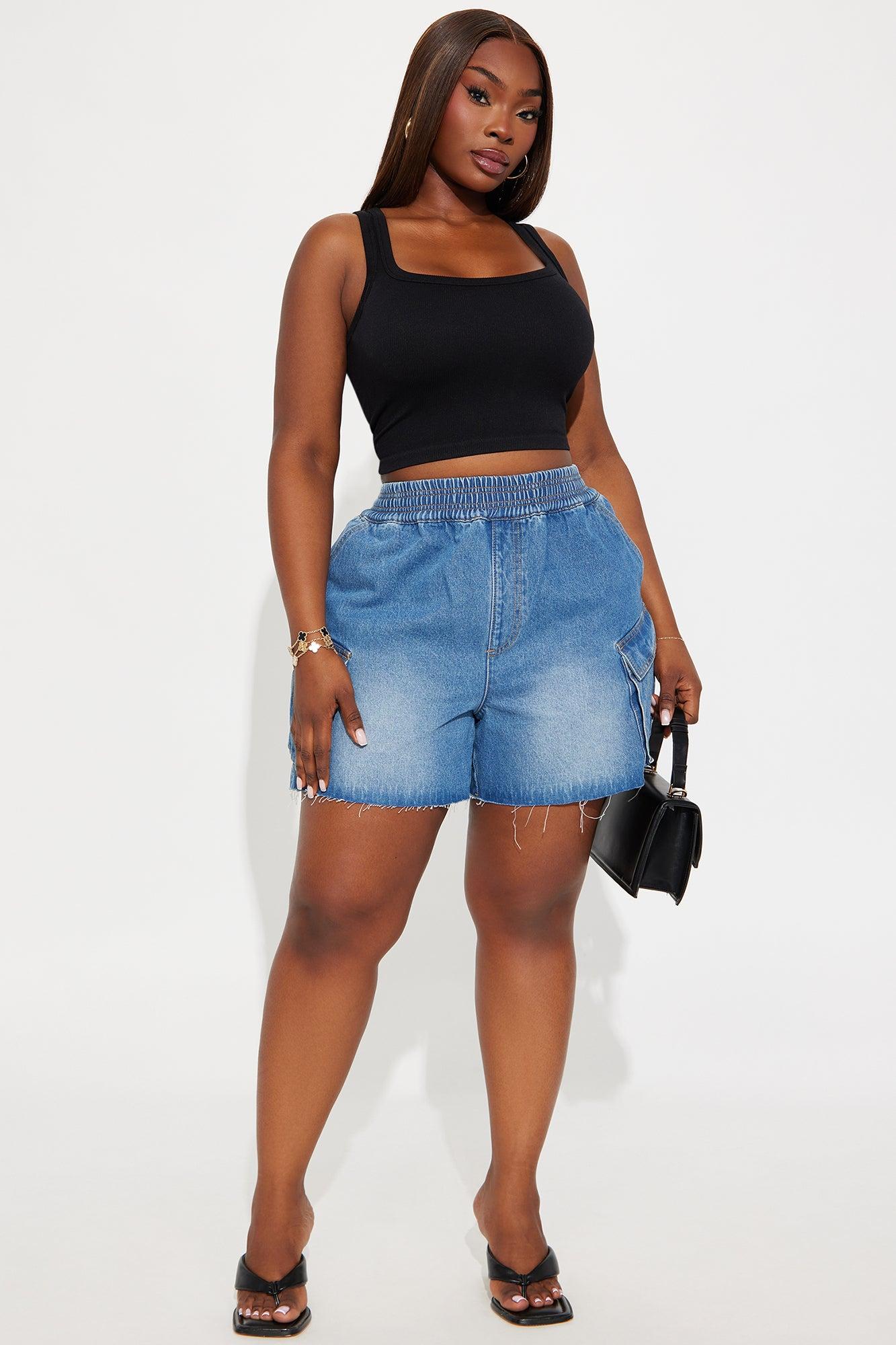 Easy Vibe Cargo Cut Off Denim Shorts - Medium Wash Female Product Image